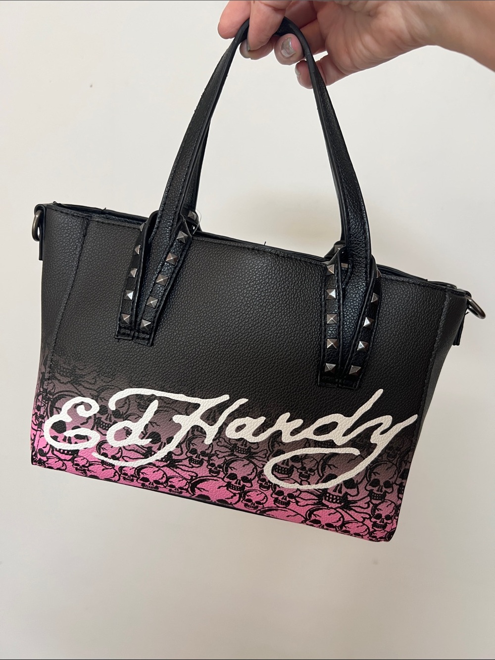 🌞 Ed Hardy Black & Pink Skull Signature Satchel w/additional crossbody strap PU